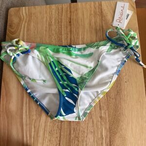 Raisins Bikini Bottoms Lowrider Tropical Palm Side Tie M  NWT Green Blue